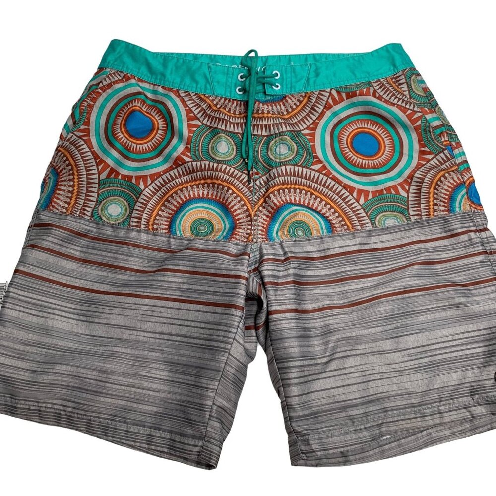 Freeworld Hybrid Board Shorts Swim Trunks 36 Grey Pocket Drawstring Hook Loop